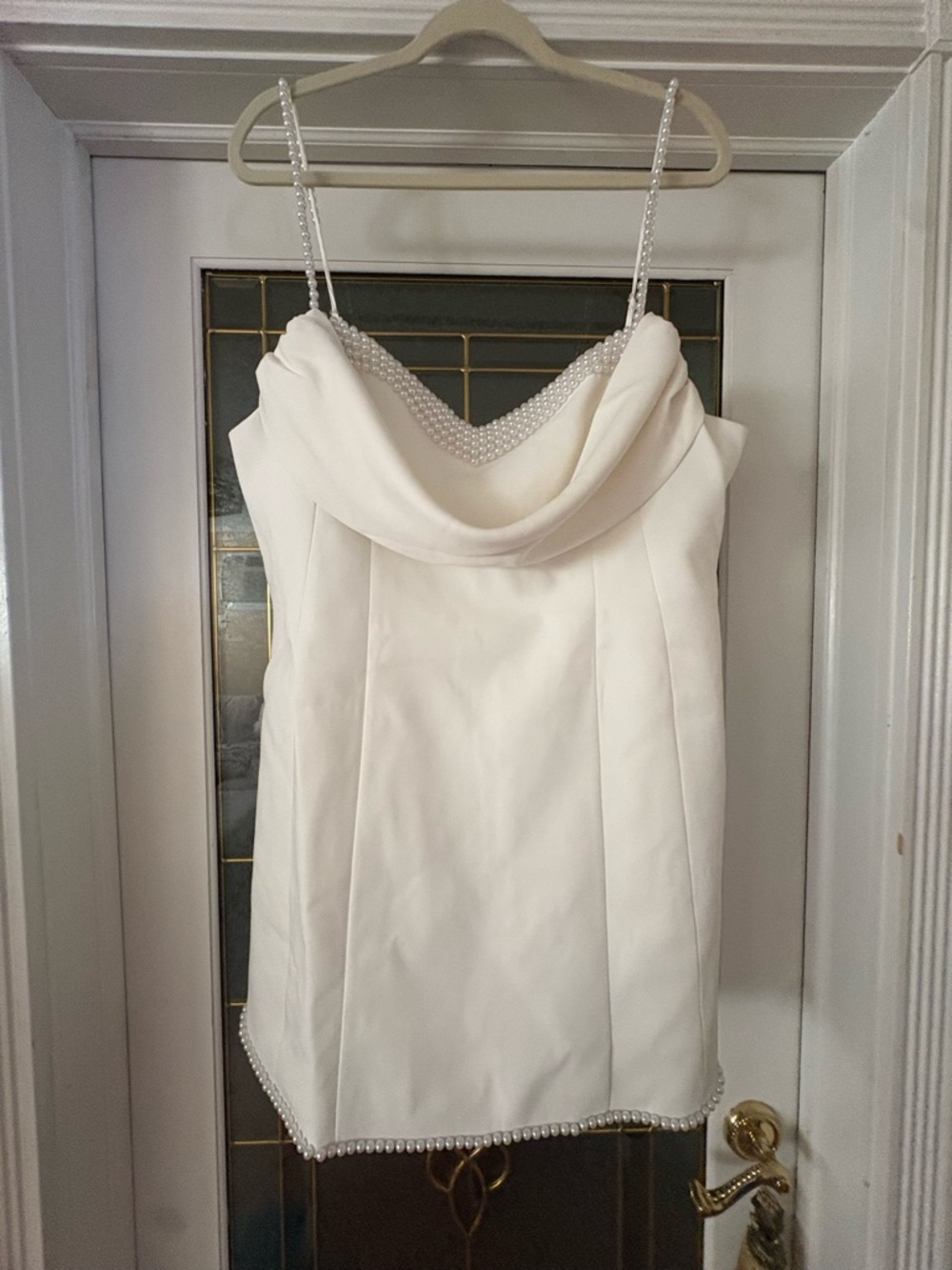Meshki Pearl-Trim White Cowl Neck Slip Dress